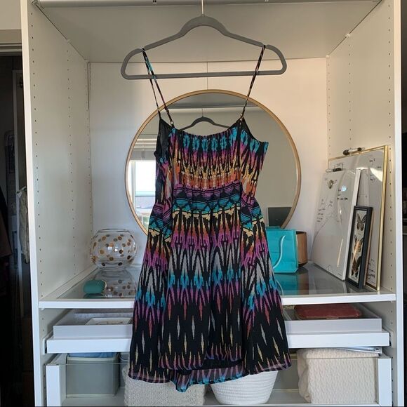 Forever 21 Smocked Back Rainbow Tribal Pattern Drop Waist Sundress Size M - Picture 7 of 8